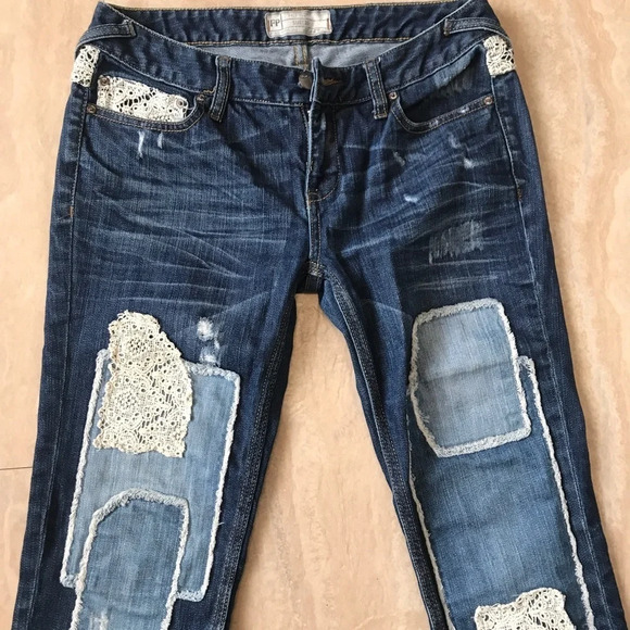 Free People Patchwork Skinny Jeans Size 25 Daisy Haynes Crochet Lace Festival - Picture 5 of 14